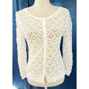 Sundance Catalog Sweater Medium Cotton Lace Women's Cardigan Snap Front Coquette